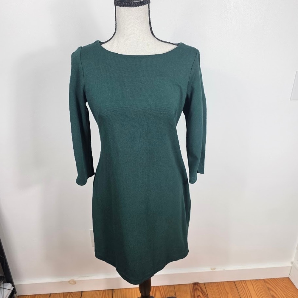 Vince Camuto Sheath Dress 3/4 Sleeve Boat Neck Dark Green Size 6